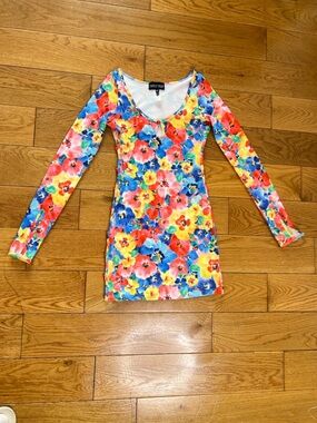 Current Mood Multicolor Floral Scoop-Neck Long Sleeve Dress